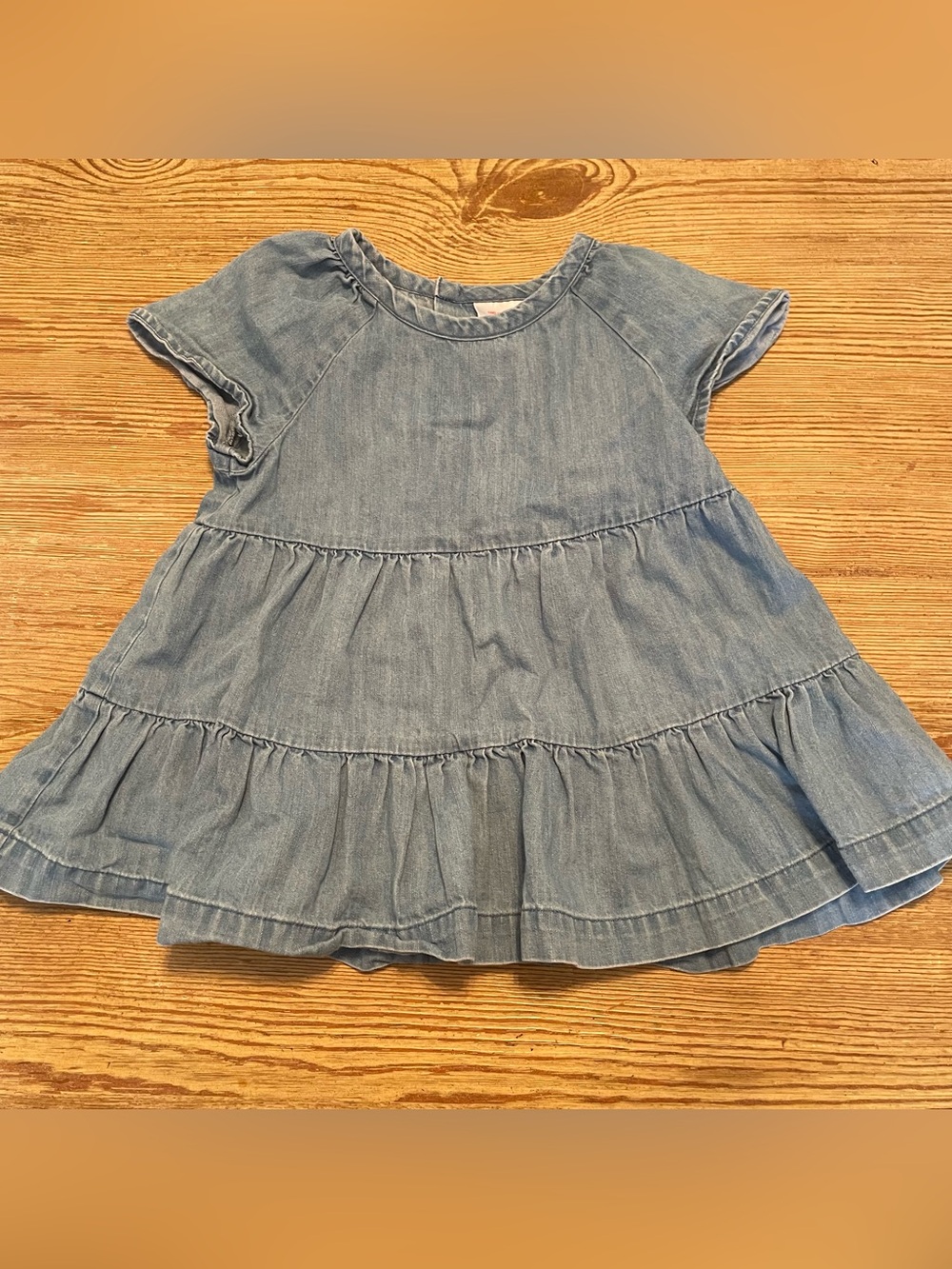 Hanna Light Wash Denim Chambray Ruffle Tiered Tunic Top